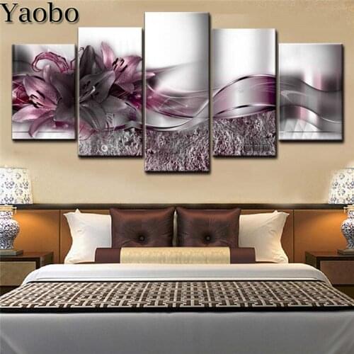 5 PCS Diamond Embroidery Elegant Lilies 5D diy Diamond painting cross stitch kits diamond mosaic Bedside background decoration