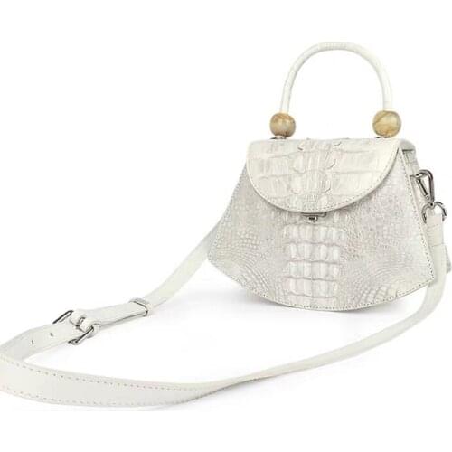 Authentic Exotic Crocodile Skin Lady White Purse Genuine Real Alligator Leather Female Small Handbag Womens Single Shoulder Bag