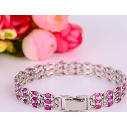 Natural ruby chain bracelet Free shipping Original ruby 925 sterling silver 2*4mm 63pcs
