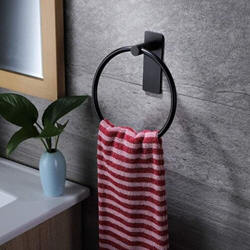 Nail Free Black Towel Holder Ring Round Wall Mounted White Paper Rack High Quality Stainless Steel Shelf Bathroom Accessories