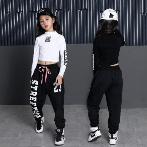 Girls Hip Hop Clothing Clothes Dance Sweatshirt Jogger Pants 110-180 Jazz Ballroom Dance Streetwear Childeren Hip Hop Top Crop