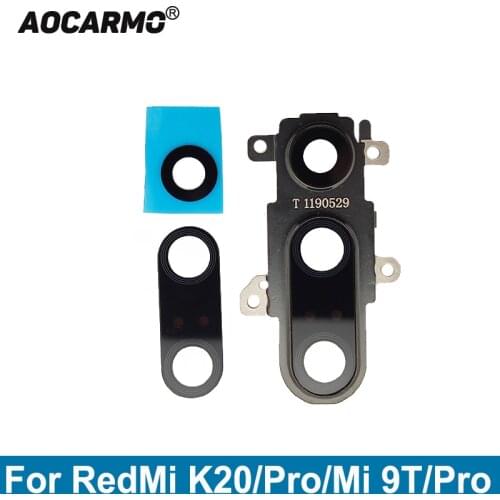 Aocarmo For Redmi K20 Main Camera Lens Ultra Wide-angle Rear Back Camera Lens Glass With Frame Ring Cover Adhesive Sticker