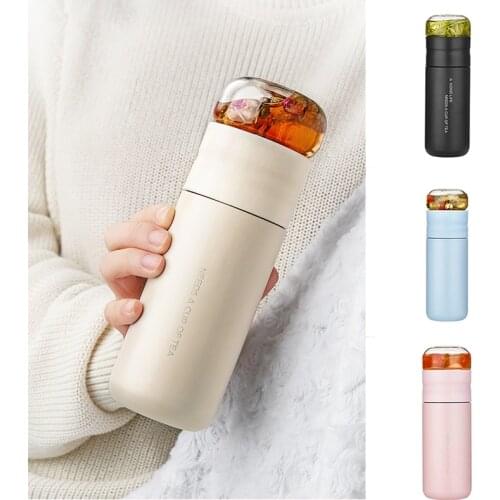 Insulated Cup with Filter Stainless Steel Tea Bottle Cup with Glass Infuser Separates Tea and Water 300ML F2