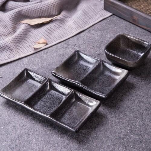 CHYIR Japanese Style Ceramic Square Sauce Dish Flavoring Sushi Mustard Plate Small Two Or Three Grid Soy Blossom Pepper Tray