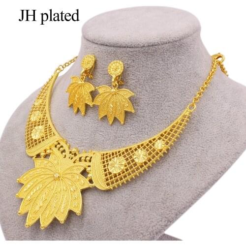 Jewellery set gold color collares necklace earrings set Dubai wedding bridal gifts for women African party Leaves jewelry sets