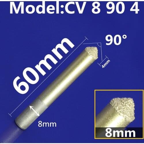 Model CV8 90 4,1PCS,CNC 90degree Diamond stone engraving bit for marble,bluestone and sandstone,3D V bottom relief cone cutter