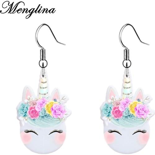 Menglina Fashion Cute Flower Horse Earring Jewelry Kids Multicolor White Acrylic Dangle Earrings Children Oorbellen Hangers