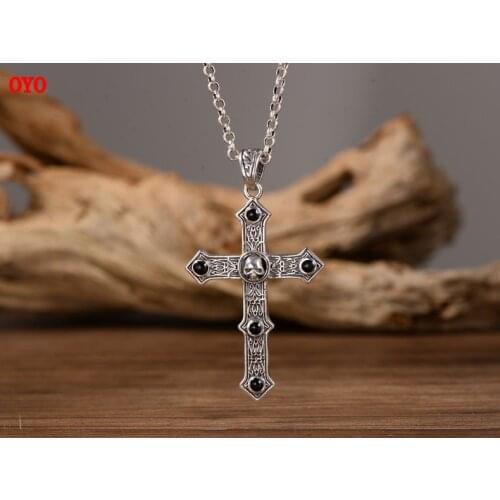Real s925 Silver Jewelry Punk Style 2021 Trend Retro Skull Lace Cross Men’s Pendant