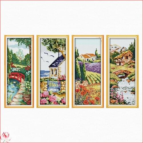 Four Seasons Counting Cross Stitch Kit 14ct 11ct Canvas Printing Embroidery Set DIY Needlework Home Decoration Craft Painting