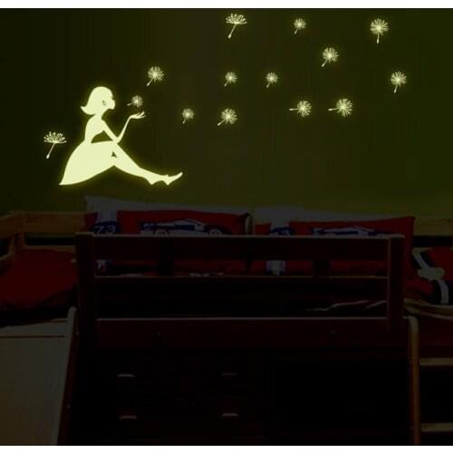 Wall Sticker Dandelion Girl Luminous Wall Stickers Living Room Bedroom Decoratio Wallstickers Etiqueta Da Parede 18APR18