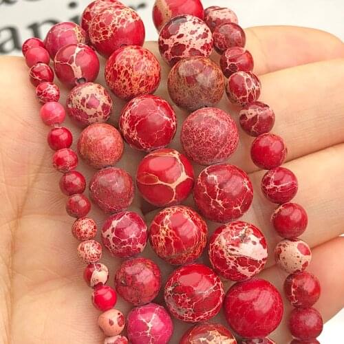 Natural Stone Dark Red Sea Sediment Imperial Turquoises Jaspers Round Loose Beads For Jewelry Making 4 6 8 10 12mm Free Shipping