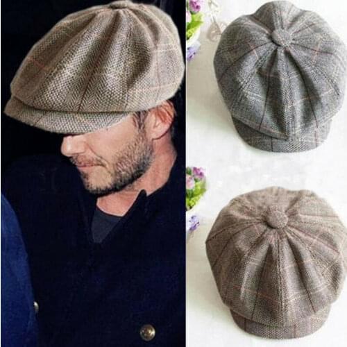 New Unisex Chic Newsboy Cap Men Octagonal Hat Navy Plaid Spring Vintage Newspaper Caps New Korean Painters Beret