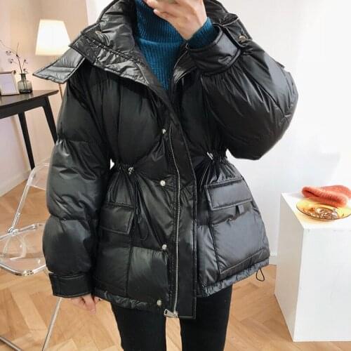 New Hooded Drawstring Waist Down Cotton Coat Women 2021 Winter Warm Windproof Bread Parka Cotton Jacket Female JD1668