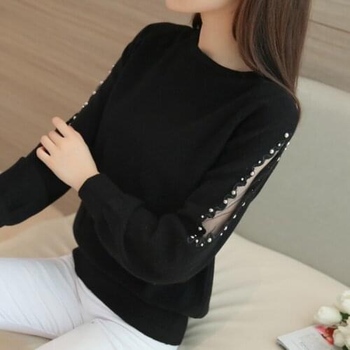 OHCLOTHING 2020 autumn winter sweater hedging all-match loose sweaters female short lace beading shirt solid