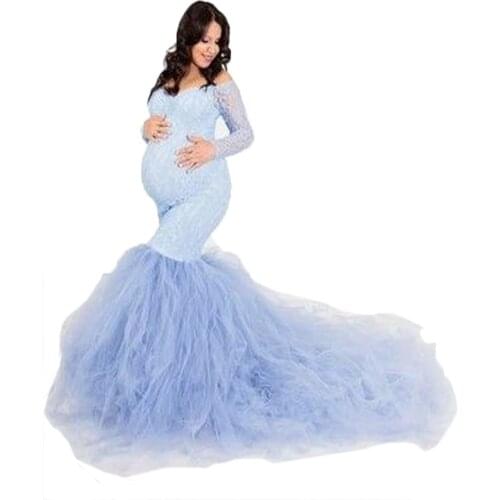 Gown Dresses Pregnant Women Photography Prop Long Sleeve Maternity Dresses for Photo Shoot Sexy Off Shoulder Lace Pregnancy