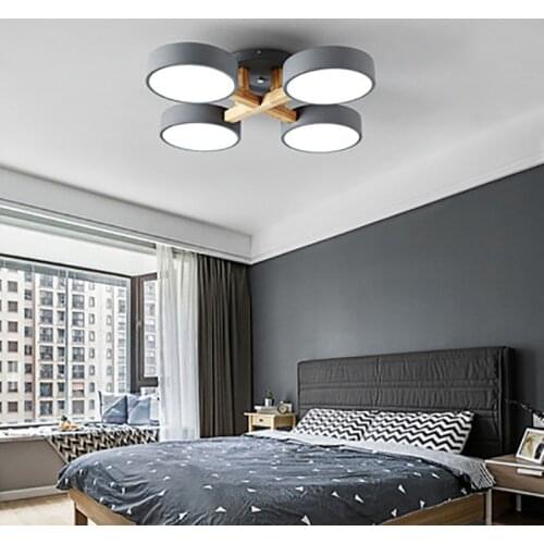Modern Minimalist Nordic LED Ceiling lLamp White Gray Green Metal Lampshade Wooden Light Bedroom Living Room Hotel Chandelier