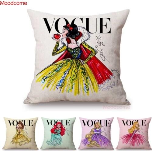 Hand Drawing Cartoon Fair Tale Princess Snow White Bella Fashion Magazine Cover Cute Home Decorative Pillow Case Cushion Cover