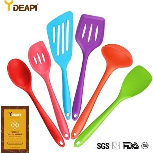 YDEAPI Silicone Kitchen Utensils,6 Piece Cooking Utensil Set Spatula,Spoon Ladle,Spaghetti Server, Slotted Turner. Cooking Tools