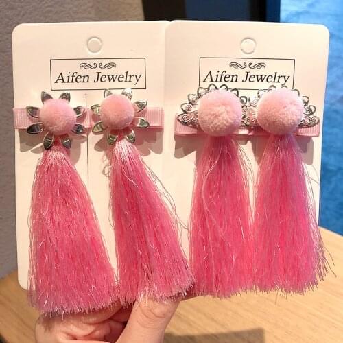 Chinese style hair ball tassel hair clip childrens new year ancient style hair accessories girls hairpin Kids Hair Accessories