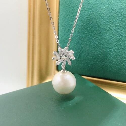 Fine Jewelry 11-12mm 925 Sterling Silver Natural Fresh Water White Pearl Pendant Necklaces for Women FIne Pearls Pendants