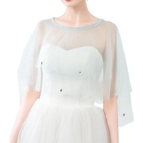 Capelets for Women Tulle Shawl Transparent Wraps Shrug for Strapless Evening Dress Shoulder Cover Up Lace Neck Trim