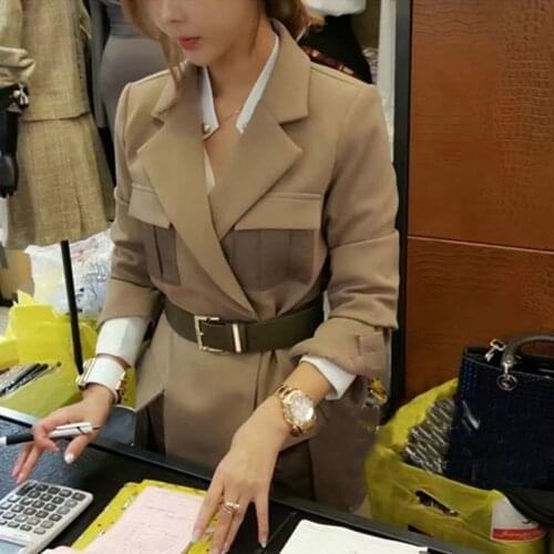 With Belt 2020 autumn Women Blazers Jackets Four Covered Pocket office lady Female Suit Slim Fit Coat Casual Blazer