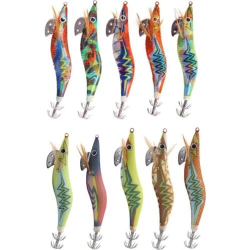 10Pcs/lot 12g-14g Luminous Squid bait Fishing Wood Shrimp Jig Lure octopus Cuttlefish bait squid hook