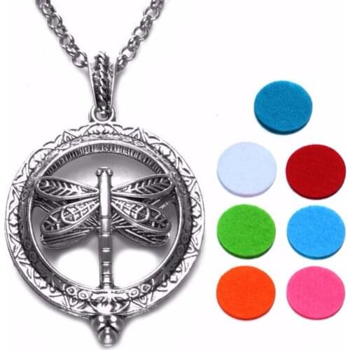 10pcs Charms Pendant Dragonfly Perfume Aroma Magnet Pendant Necklace With Foam Pad Link Chain 80cm Length DZ1816