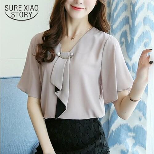 2021 New Spring Fashion Chiffon Short Sleeved Blouses Plus Size Casual Women Tops Simple Women Clothing Chiffon Blouses D560 30