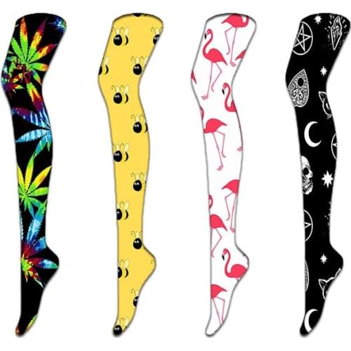 2021 Womens Female Long Knee Sock Girls Women Fashion Printed Thin Stockings Thigh High Over Knee High Socks New Fashion