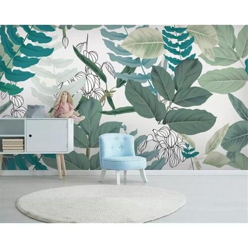 Beibehang Custom 3d wallpaper mural Rainforest Plant flower green leaves watercolor floral style background wall 3d wallpaper