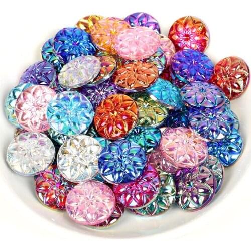 50Pcs 20mm Mixed Resin Round Flowers Flatback Cabochon Embellishments Scrapbooking Decoration Diy Craft Supplies Accessories