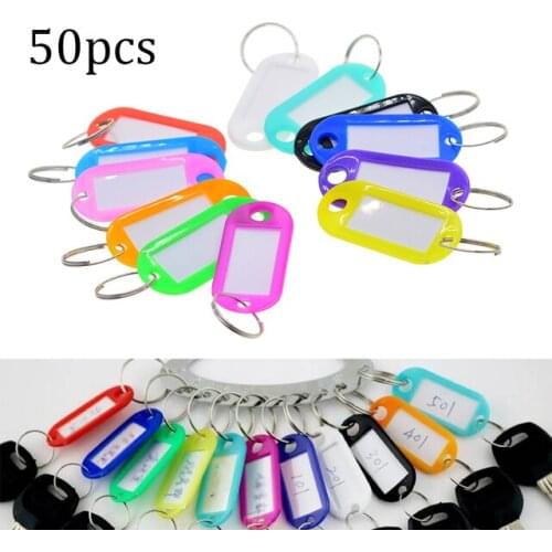50/100 Pieces Mix Color Plastic Keychain Key Ring Holder ID Tags Label Name Crad Language Fob Split Ring Baggage Luggage Labels