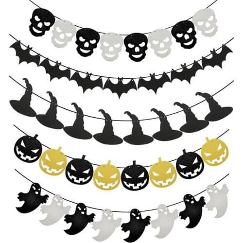 8Pcs Halloween Pumpkin Skull Ghost Witch Hat Bat Banner Halloween Party Garland Home Festival Hanging Bunting Decor Supplies
