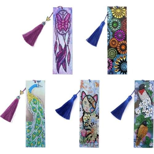 Special Shaped Diamond Painting Leather Bookmark 5D DIY Diamond Embroidery Craft Tassel Book Marks for Books Christmas Gifts