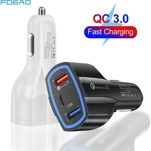 QC 3.0 USB Car Charger 3-Ports Quick Charge 3.0 Type C Fast Charger for Car Phone Charging Adapter for iPhone 12 11 Samsung S21