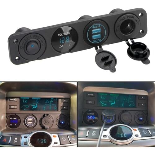 LEEPEE 4 In 1 Car Cigarette Lighter With Rocker Switch Waterproof Dual Usb Power Charger 12V Power Socket Digital Voltmeter