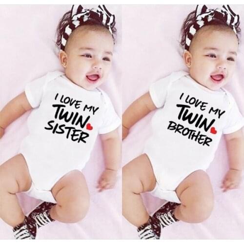 Newborn Infant Baby Boy Girls Bodysuit TWIN SISTER TWIN BROTHER Printing Romper Jumpsuit Clothes Outfits Baby Twin Shower Gift