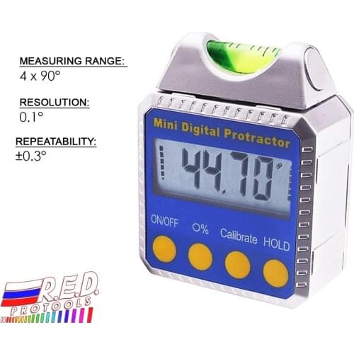 Digital Bevel Box / Inclinometer / Protractor 4 x 90 degree Range with Spirit Level Built-in Magnetic Base & Always Upright LCD
