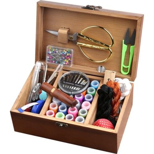 Household Sewing Kit Solid Wood Sewing Kit Gadget Portable and Versatile High-Grade Sewing Needle Wire Set Sewing Accessories