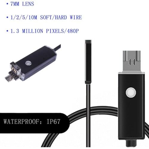Endoscope 7mm Android waterproof mobile phone LED endoscope inspection camera borescope hard/soft wire car pipe inspection