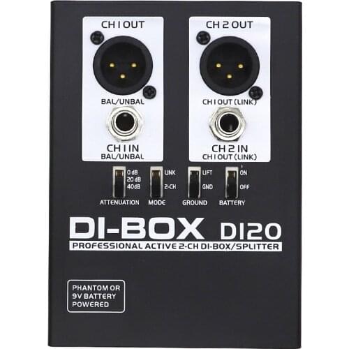 Guitar Professional Active 2-Channel DI-BOX Splitter Signal Impedance Device Removing Noise Isolator Guitar Accessories