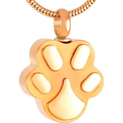 IJD9292 Pet Cat Dog Gold Paw Print Cremation Memorial Pendant for Ash Urn Wearable Keepsake Necklace for Women Men Jewelry