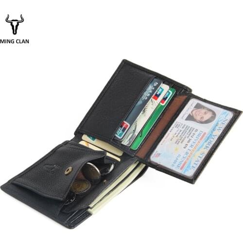 Mingclan Luxury Brand Genuine Leather Men Wallets Card Holder Coin Pocket Purse Male Slim Wallet Portfolio Cartera Money Bag