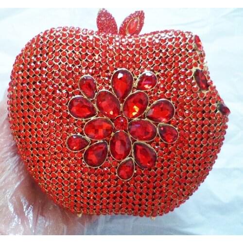 Red Rhinestone Diamond Clutches Apple Shape Ladies Wedding Clutch Bag Gold Metal Women Crystal Evening Party Prom Purses Handbag