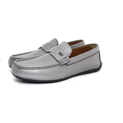 SHENBINS Handmade Light Gray Loafers, Shenbins Casual Mens Footwear