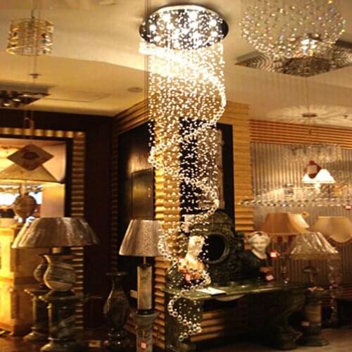 Stairs Chandelier Duplex Rotary Lamp Villa Living Room Crystal Light Loft Spiral Long Chandelier Floor Middle Floor Crystal Chan