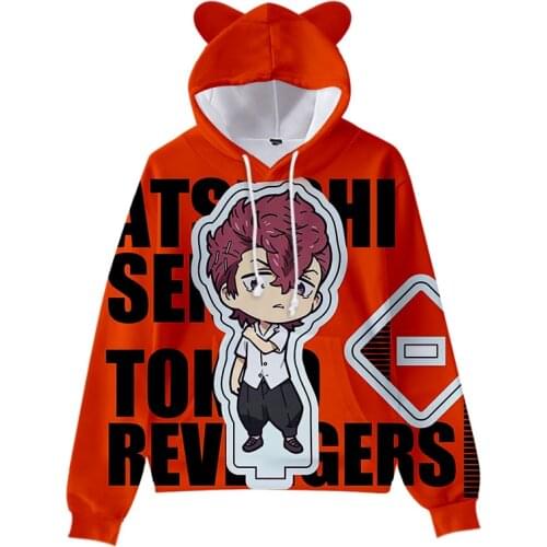 Hot Red Hooded 3D Anime Tokyo Revengers Cute Cat Ears Hoodies Sweatshirts Fashion Casual Autumn Boys Girls Cartoon Pullovers