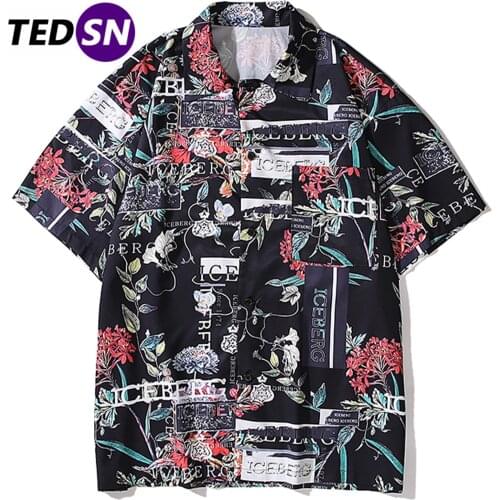 2021 Summer Hawaii Beach Shirts Men Graffiti Printed Half Sleeve Fashion Streetwear Shirt Loose Tops Tees Hip Hop