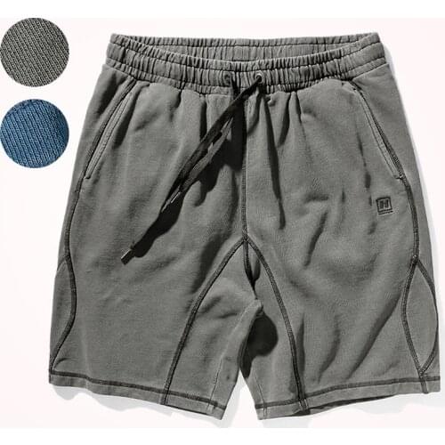 2021 Summer New Casual Shorts Mens Loose Straight Retro Pure Cotton Washed High Gram Knitting Terry Drawstring Sports Shorts